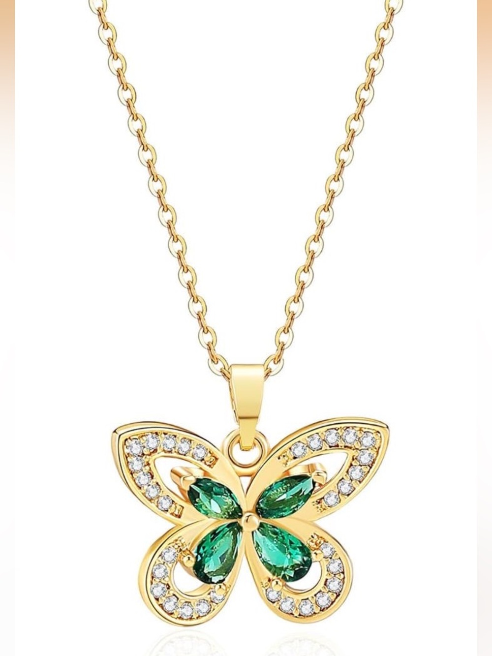 New Gold color Butterfly Necklace with Green Stones